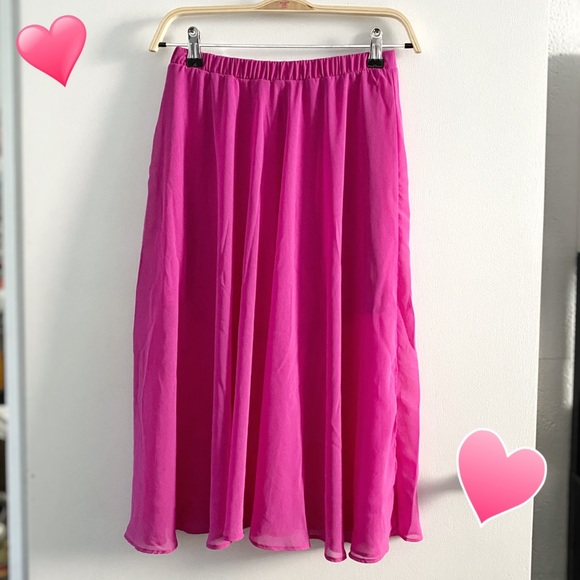 Soprano pink chiffon midi skirt w/ side slits - Picture 1 of 6